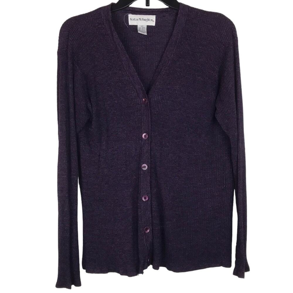 Vintage Norton McNaughton Rib Knit Cardigan Button Front V-Neck Purple Medium